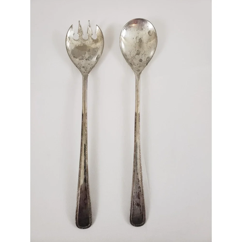 Vintage Silver Plated Serving Set Salad Fork & Spoon. 9 1/2” Dining Made Italy